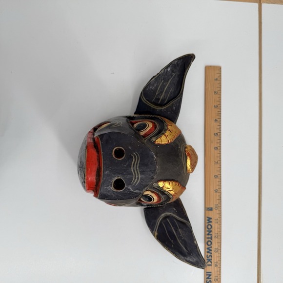 Vtg Hand Carved Painted Wood BALINESE Indonesian Pig Wild Boar  9x14" Folk Art - Picture 10 of 16